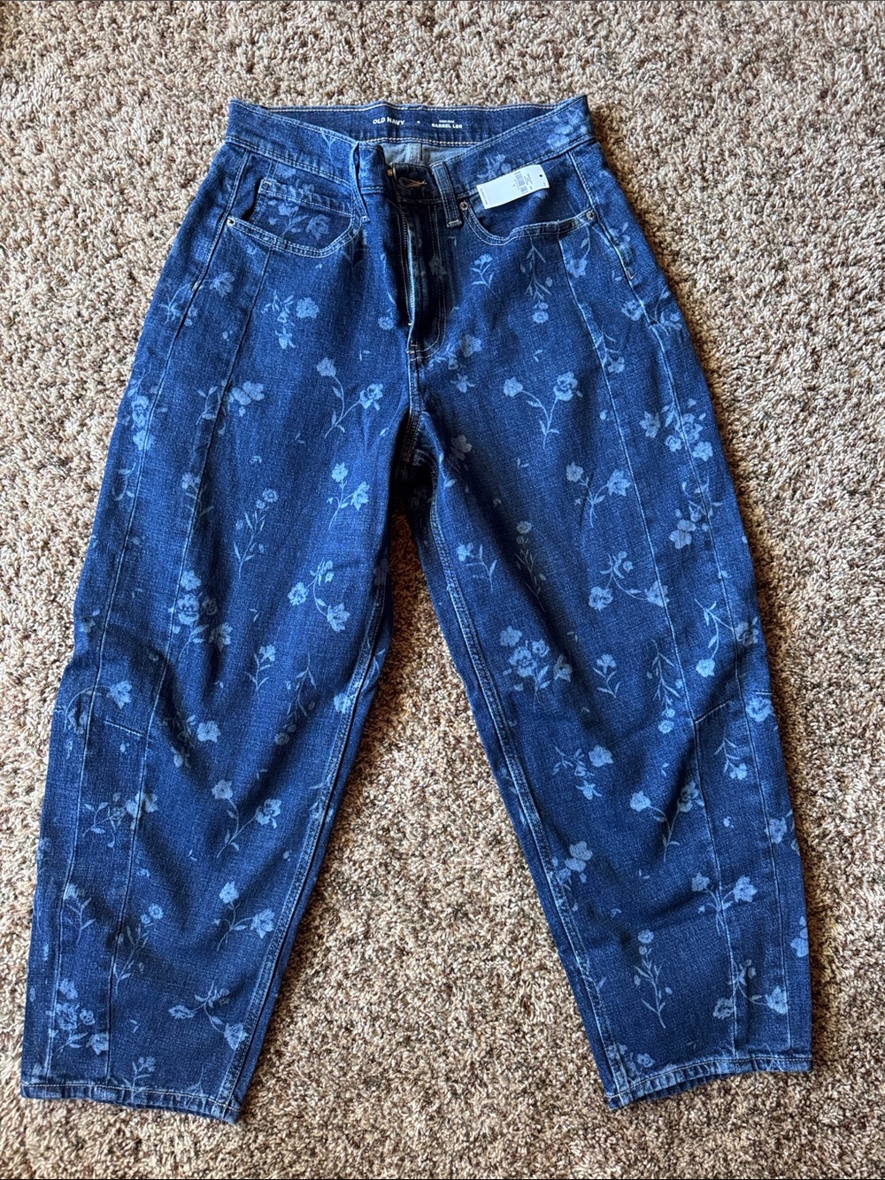 Old Navy Dark Blue Floral Ankle Barrel Jeans